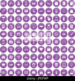 100 credit icons set purple Stock Vector