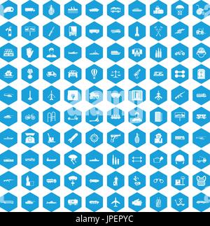 100 burden icons set blue Stock Vector