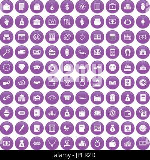 100 deposit icons set purple Stock Vector
