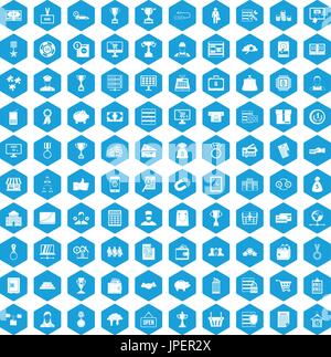 100 business icons set blue Stock Vector