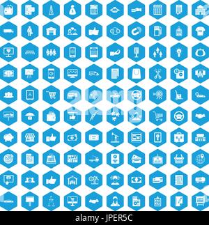 100 business icons set blue Stock Vector
