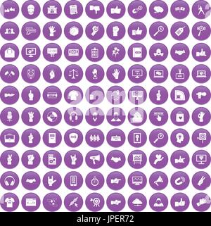 100 different gestures icons set purple Stock Vector