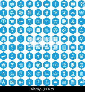100 business career icons set blue Stock Vector