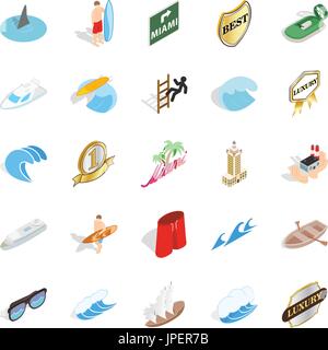Surfing icons set, isometric style Stock Vector