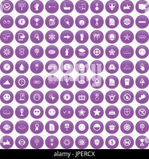 100 symbol icons set purple Stock Vector