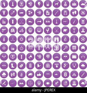 100 target icons set purple Stock Vector