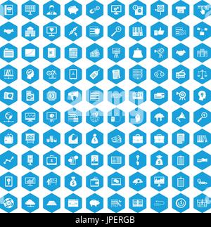 100 business process icons set blue Stock Vector