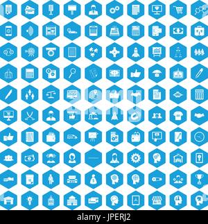 100 business strategy icons set blue Stock Vector