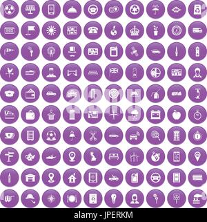 100 taxi icons set purple Stock Vector