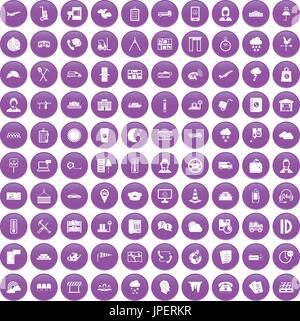 100 dispatcher icons set purple Stock Vector