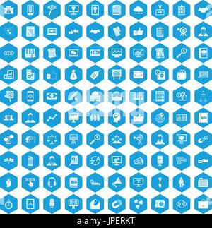 100 business training icons set blue Stock Vector