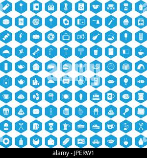 100 cafe icons set blue Stock Vector