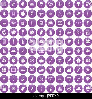 100 eco design icons set purple Stock Vector