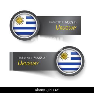Flag icon and label with text made in Uruguay . Stock Vector