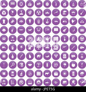100 elephant icons set purple Stock Vector