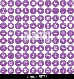 100 emblem icons set purple Stock Vector