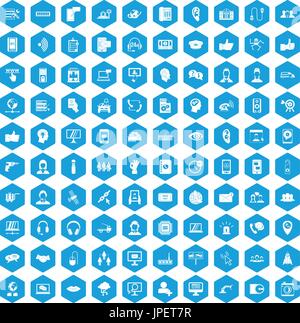 100 call center icons set blue Stock Vector