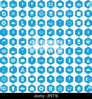 100 calories icons set blue Stock Vector