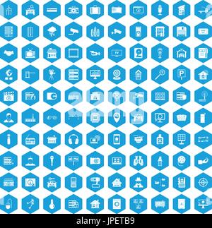 100 camera icons set blue Stock Vector