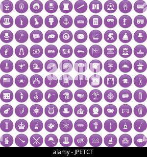 100 top hat icons set purple Stock Vector