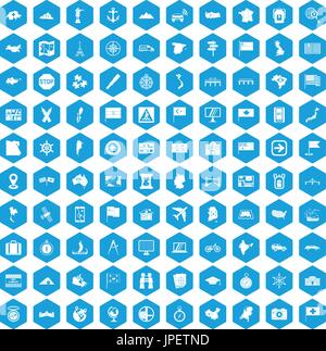 100 cartography icons set blue Stock Vector