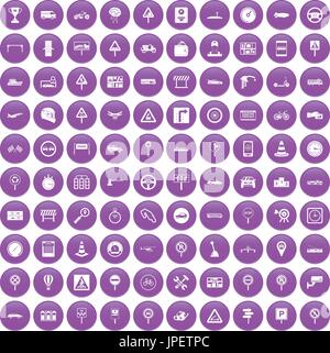 100 traffic icons set purple Stock Vector