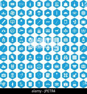100 case icons set blue Stock Vector