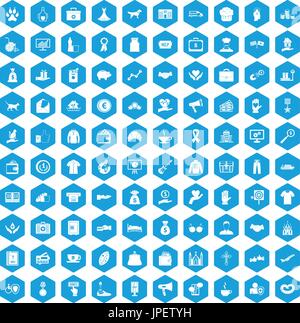 100 charity icons set blue Stock Vector
