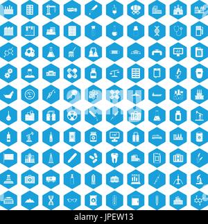 100 chemical industry icons set blue Stock Vector