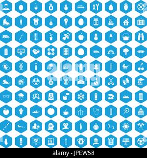 100 child health icons set blue Stock Vector