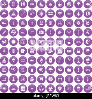 100 glove icons set purple Stock Vector