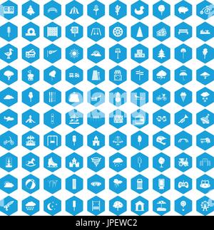 100 childrens park icons set blue Stock Vector