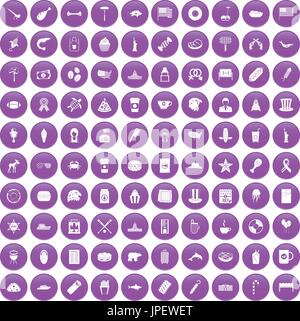 100 USA icons set purple Stock Vector