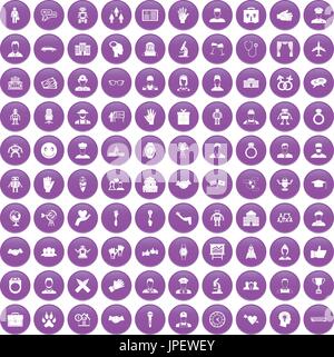 100 handshake icons set purple Stock Vector