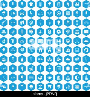100 childrens playground icons set blue Stock Vector