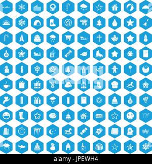 100 christmas icons set blue Stock Vector