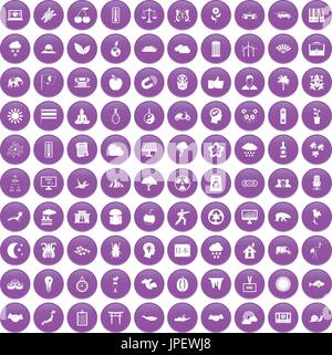 100 harmony icons set purple Stock Vector