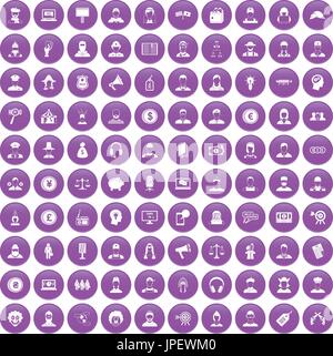 100 headhunter icons set purple Stock Vector