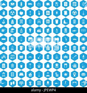 100 cleaning icons set blue Stock Vector