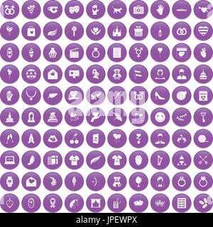 100 heart icons set purple Stock Vector