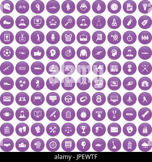 100 victory icons set purple Stock Vector
