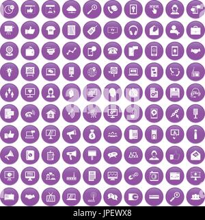 100 help desk icons set purple Stock Vector