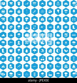 100 clouds icons set blue Stock Vector