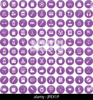 100 hi-school icons set purple Stock Vector