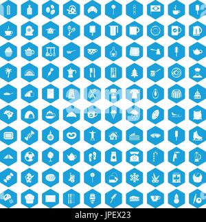 100 coffee icons set blue Stock Vector