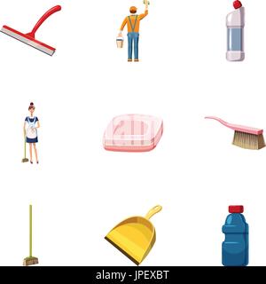 Cleaning staff icons set, cartoon style Stock Vector