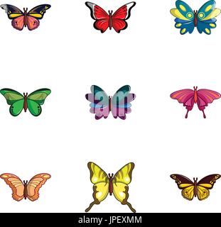 Colored butterfly icons set, flat style Stock Vector