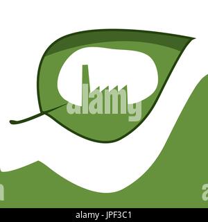 vector illustration of powerplant cut in leaf. idea for green technology icon, logo or symbol Stock Vector
