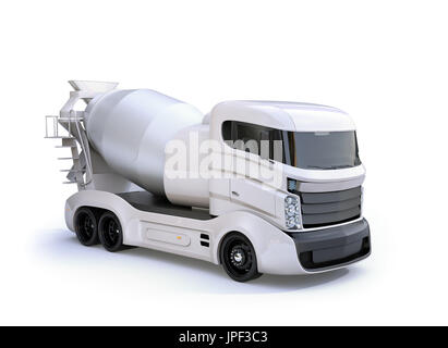 Concrete mixer electric truck isolated on white background. 3D rendering image. Stock Photo