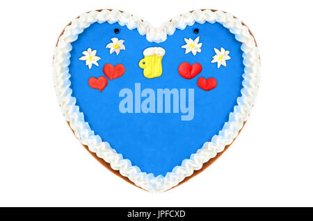 Oktoberfest gingerbread heart cake with copy space on white isolated background Stock Photo